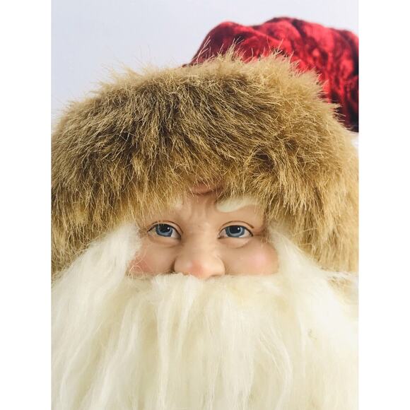 CHRISTMAS FOLK SANTA CLAUS WINTER FUR TRIM COAT SACK 15" PUFFY ELEGANT ROUND LG - Picture 3 of 12